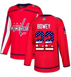 Men's Adidas Washington Capitals #22 Madison Bowey Authentic Red USA Flag Fashion NHL Jersey