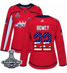 Women's Adidas Washington Capitals #22 Madison Bowey Authentic Red USA Flag Fashion 2018 Stanley Cup Final Champions NHL Jersey