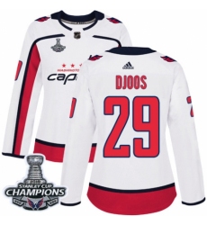 Women's Adidas Washington Capitals #29 Christian Djoos Authentic White Away 2018 Stanley Cup Final Champions NHL Jersey