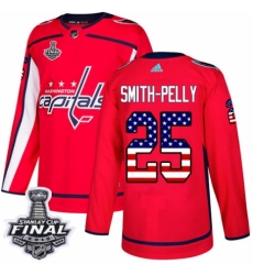 Youth Adidas Washington Capitals #25 Devante Smith-Pelly Authentic Red USA Flag Fashion 2018 Stanley Cup Final NHL Jersey