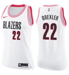 Women's Nike Portland Trail Blazers #22 Clyde Drexler Swingman White/Pink Fashion NBA Jersey