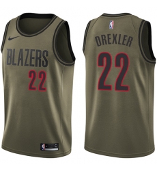 Youth Nike Portland Trail Blazers #22 Clyde Drexler Swingman Green Salute to Service NBA Jersey