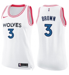 Women's Nike Minnesota Timberwolves #3 Anthony Brown Swingman White/Pink Fashion NBA Jersey