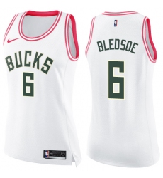 Women's Nike Milwaukee Bucks #6 Eric Bledsoe Swingman White/Pink Fashion NBA Jersey