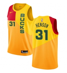 Men's Nike Milwaukee Bucks #31 John Henson Swingman Yellow NBA Jersey - City Edition
