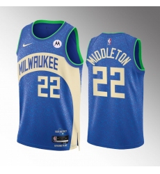 Men's Milwaukee Bucks #22 Khris Middleton Blue 2023-24 City Edition Stitched Basketball Jersey