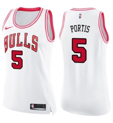 Women's Nike Chicago Bulls #5 Bobby Portis Swingman White/Pink Fashion NBA Jersey