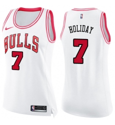 Women's Nike Chicago Bulls #7 Justin Holiday Swingman White/Pink Fashion NBA Jersey