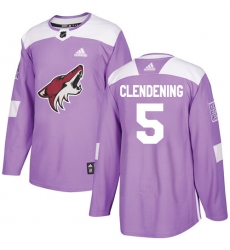 Men's Adidas Arizona Coyotes #5 Adam Clendening Authentic Purple Fights Cancer Practice NHL Jersey