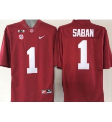 Alabama Crimson Tide #1 Nick Saban Red 2016 College Football Playoff National Championship Patch Stitched NCAA Jersey