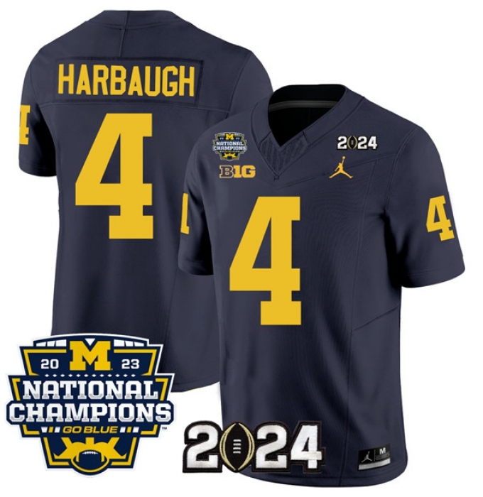 Men's Michigan Wolverines #4 Jim Harbaugh Navy 2024 F.U.S.E. With 2023 National Champions Stitched Jersey