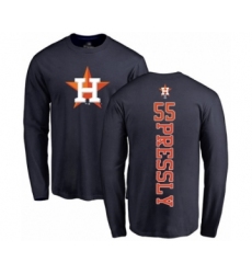 Baseball Houston Astros #55 Ryan Pressly Navy Blue Backer Long Sleeve T-Shirt