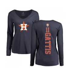 MLB Women's Nike Houston Astros #11 Evan Gattis Navy Blue Backer Long Sleeve T-Shirt