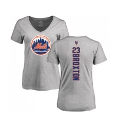 Baseball Women's New York Mets #23 Keon Broxton Ash Backer T-Shirt