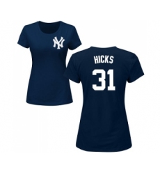 MLB Women's Nike New York Yankees #31 Aaron Hicks Navy Blue Name & Number T-Shirt