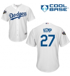 Youth Majestic Los Angeles Dodgers #27 Matt Kemp Authentic White Home Cool Base 2018 World Series MLB Jersey