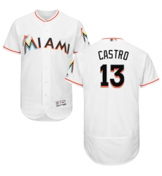 Men's Majestic Miami Marlins #13 Starlin Castro White Home Flex Base Authentic Collection MLB Jersey