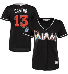 Women's Majestic Miami Marlins #13 Starlin Castro Replica Black Alternate 2 Cool Base MLB Jersey