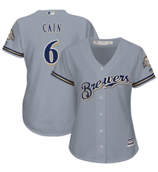 Women's Majestic Milwaukee Brewers #6 Lorenzo Cain Authentic Grey Road Cool Base MLB Jersey
