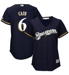 Women's Majestic Milwaukee Brewers #6 Lorenzo Cain Authentic Navy Blue Alternate Cool Base MLB Jersey