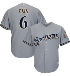 Youth Majestic Milwaukee Brewers #6 Lorenzo Cain Authentic Grey Road Cool Base MLB Jersey