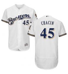 Men's Majestic Milwaukee Brewers #45 Jhoulys Chacin White Home Flex Base Authentic Collection MLB Jersey