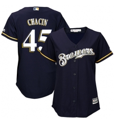 Women's Majestic Milwaukee Brewers #45 Jhoulys Chacin Replica Navy Blue Alternate Cool Base MLB Jersey