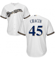 Youth Majestic Milwaukee Brewers #45 Jhoulys Chacin Authentic White Home Cool Base MLB Jersey