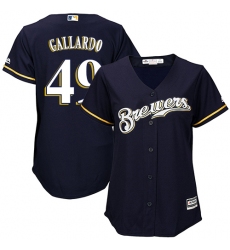 Women's Majestic Milwaukee Brewers #49 Yovani Gallardo Replica Navy Blue Alternate Cool Base MLB Jersey