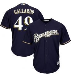 Youth Majestic Milwaukee Brewers #49 Yovani Gallardo Authentic Navy Blue Alternate Cool Base MLB Jersey