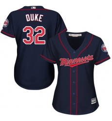 Women's Majestic Minnesota Twins #32 Zach Duke Authentic Navy Blue Alternate Road Cool Base MLB Jersey
