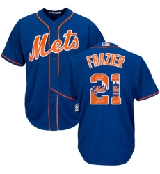 Men's Majestic New York Mets #21 Todd Frazier Authentic Royal Blue Team Logo Fashion Cool Base MLB Jersey