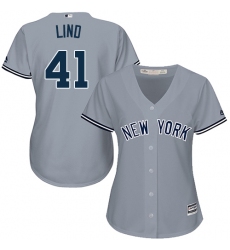 Women's Majestic New York Yankees #41 Adam Lind Authentic Grey Road MLB Jersey