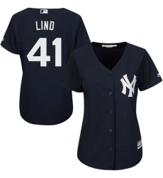 Women's Majestic New York Yankees #41 Adam Lind Authentic Navy Blue Alternate MLB Jersey
