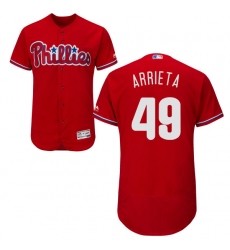 Men's Majestic Philadelphia Phillies #49 Jake Arrieta Red Alternate Flex Base Authentic Collection MLB Jersey