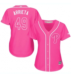Women's Majestic Philadelphia Phillies #49 Jake Arrieta Replica Pink Fashion Cool Base MLB Jersey