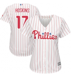 Women's Majestic Philadelphia Phillies #17 Rhys Hoskins Authentic White/Red Strip Home Cool Base MLB Jersey