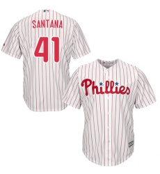Men's Majestic Philadelphia Phillies #41 Carlos Santana Replica White/Red Strip Home Cool Base MLB Jersey