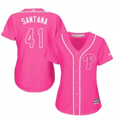 Women's Majestic Philadelphia Phillies #41 Carlos Santana Replica Pink Fashion Cool Base MLB Jersey
