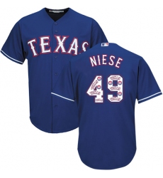 Men's Majestic Texas Rangers #49 Jon Niese Authentic Royal Blue Team Logo Fashion Cool Base MLB Jersey