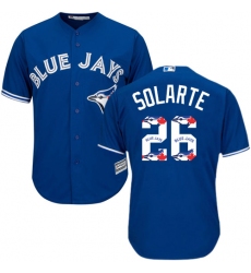 Men's Majestic Toronto Blue Jays #26 Yangervis Solarte Authentic Blue Team Logo Fashion MLB Jersey