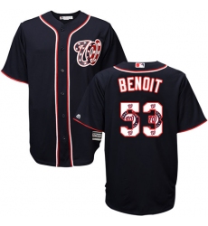 Men's Majestic Washington Nationals #53 Joaquin Benoit Authentic Navy Blue Team Logo Fashion Cool Base MLB Jersey