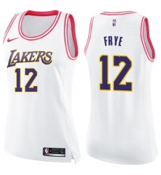 Women's Nike Los Angeles Lakers #12 Channing Frye Swingman White/Pink Fashion NBA Jersey