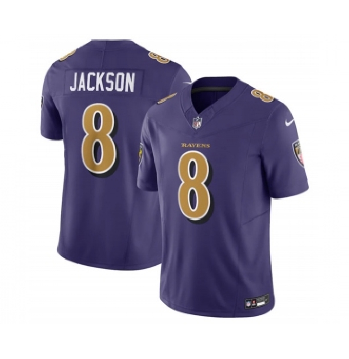 Men's Baltimore Ravens #8 Lamar Jackson Purple 2023 F.U.S.E Coloe Rush Jersey
