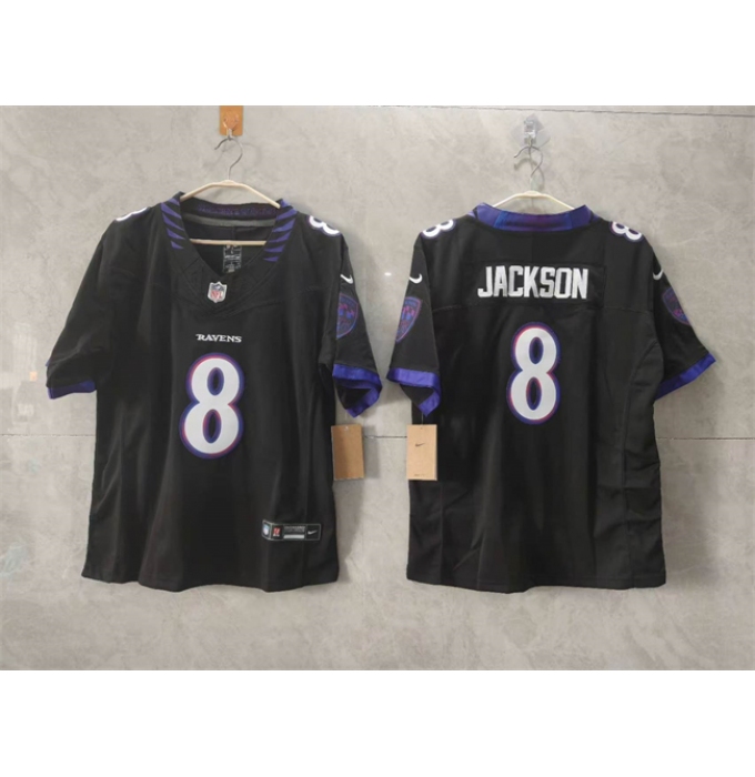 Women's Baltimore Ravens #8 Lamar Jackson Black F.U.S.E. Vapor Football Jersey(Run Small)