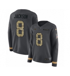 Women's Nike Baltimore Ravens #8 Lamar Jackson Limited Black Salute to Service Therma Long Sleeve NFL Jersey