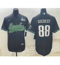 Men's Philadelphia Eagles #88 Dallas Goedert Black Pinstripe With Super Bowl LVII Patch Cool Base Stitched Baseball Jersey