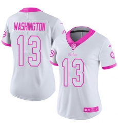 Women's Nike Pittsburgh Steelers #13 James Washington Limited White Pink Rush Fashion NFL Jersey