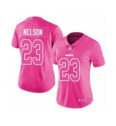 Women's Oakland Raiders #23 Nick Nelson Limited Pink Rush Fashion Football Jersey