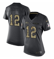 Women's Nike Baltimore Ravens #12 Jaleel Scott Limited Black 2016 Salute to Service NFL Jersey